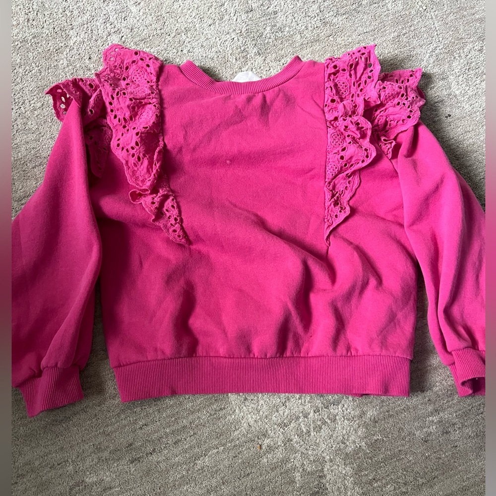 H&M pink ruffle sleeve sweatshirt size 6/7